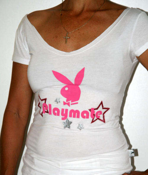 Playboy - "Playmate" Logo White Tee- size XSmall