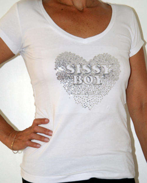 Sissy Boy  - White Sequinned Heart Tee Shirt - size 34