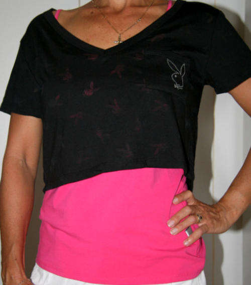 ''CLEARANCE  SALE''   Playboy - Pink Vest with Black Burnout Bunny Overshirt- size Large