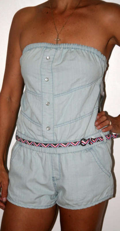 Free2bU - Light Denim Shorts Jumpsuit with Tie Back  - Size 8