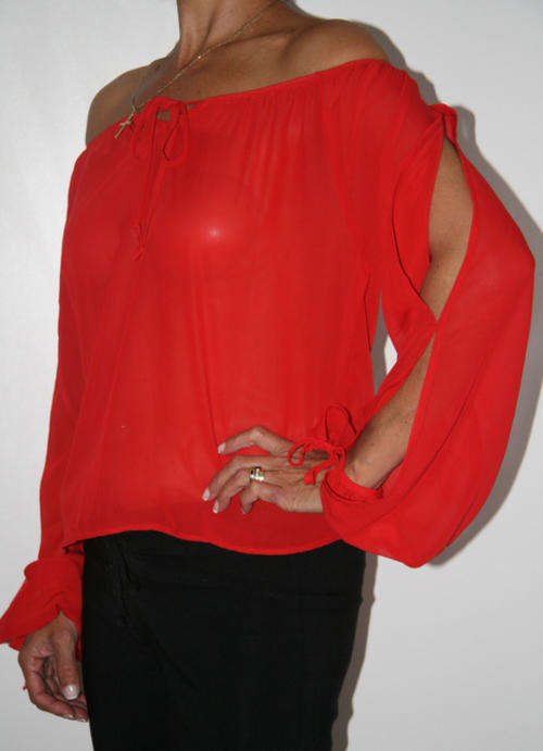 Petite by Kelso - Red Sheer Gypsy Blouse - size 14P