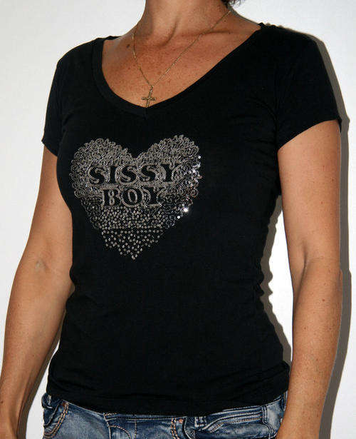 Sissy Boy  - Black Sequinned Heart Tee Shirt - size 34