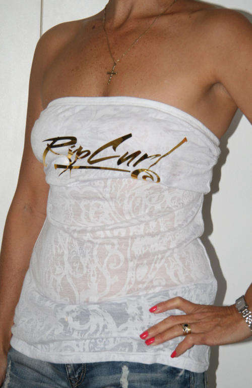 !!CLOSING DOWN SALE !!!  RipCurl - White "Burnout" Boobtube with Foil Logo - Size 6 (bust size 80cm)