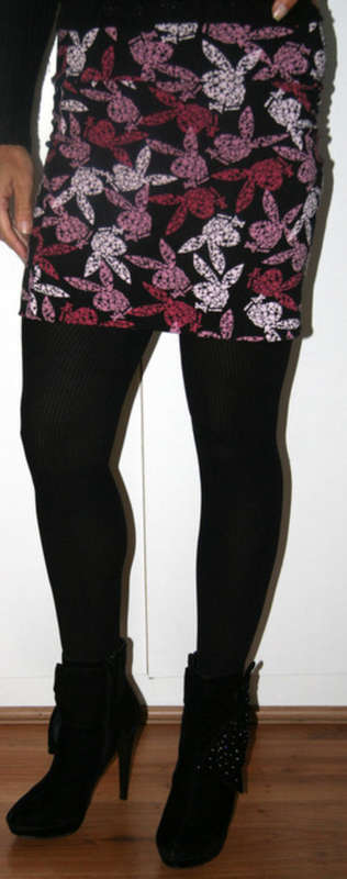 '''CLEARANCE SALE''     Playboy - Black Mini Skirt with Pink Bunny Motif - Medium