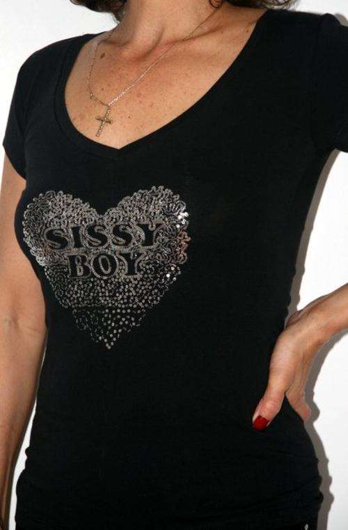 Sissy Boy - Black Sequinned "heart" Tee Shirt - Size 32