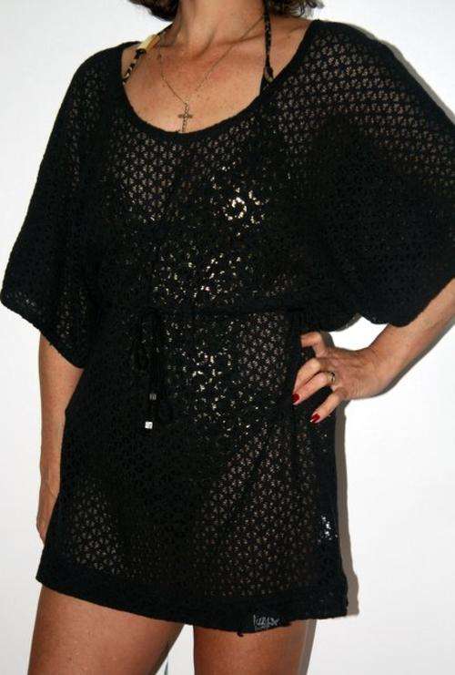 Lizzy - Black Crochet Look Beach Coverall - Size Medium