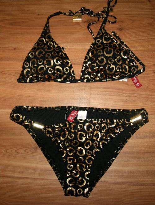 Guess - Black Logo'ed  Bikini with Gold Detailing - size Large