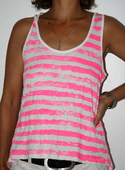 Sissy Boy - Neon pink stripped Top - Size Large