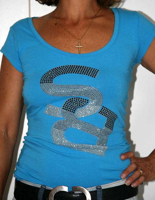 Sissy Boy - Blue Tee Shirt with diamante Detail - size 34