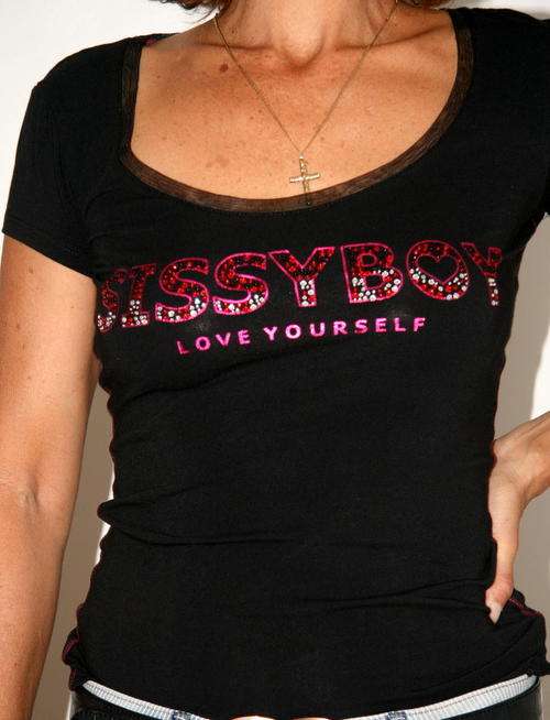 Siissy Boy - Black "love yourself" Tee Shirt with Red and Net detailing  - Size Medium