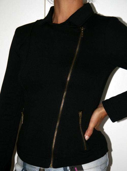 Free2bU - Black "Biker" Jacket with Zip Detail - Size 6