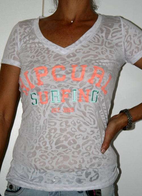 Rip Curl - White Embroidered Logo Tee with " Burnout" detailing - Size 10