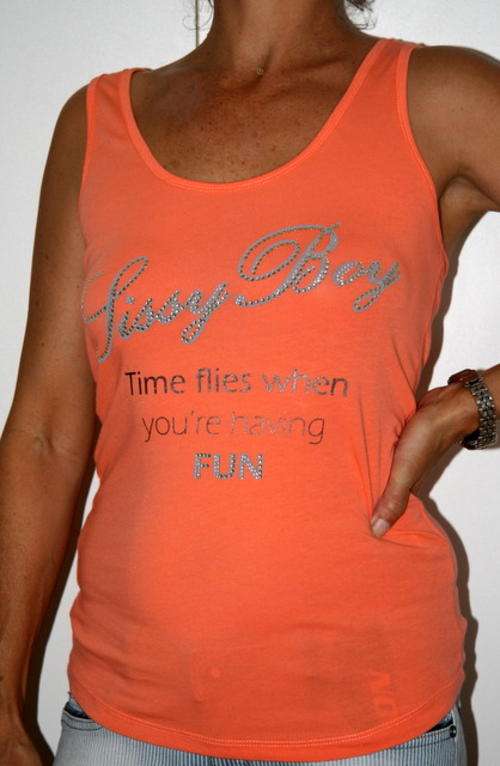 Sissy Boy  - Fluro Orange "time flies Racer Back  Vest - size 34