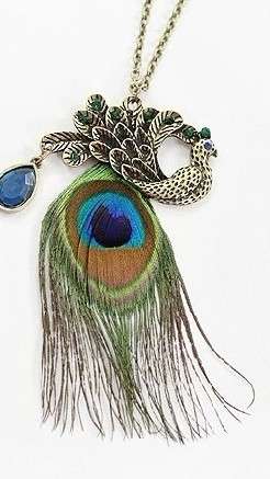 Retro Vintage Bronze Peacock Feather Long Chain Necklace