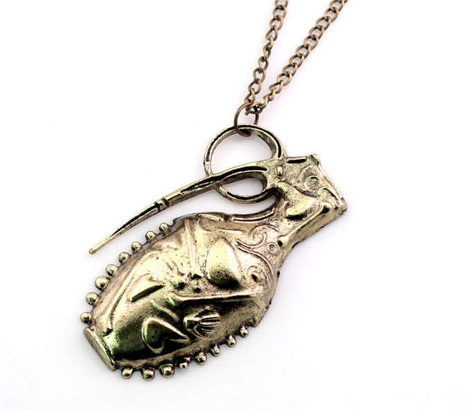 Charming Bronze Hand Grenade Long Chain Necklace