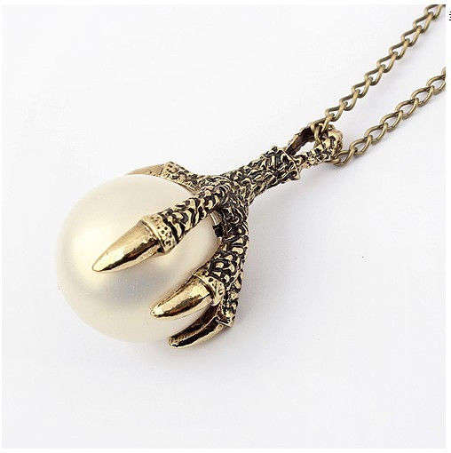 Unique Faux Pearl Vintage Bronze Claw Necklace