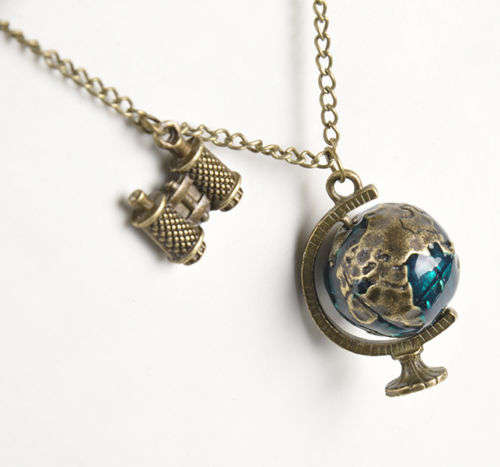 Charm Globe Tellurion Telescope Bead Pendant Chain Necklace