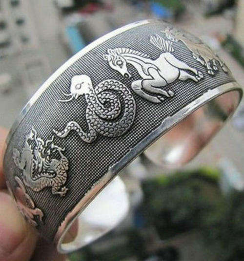 Tibetan silver 12 animals Bracelets carved cuff Bracelet bangle