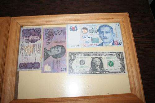 Two frames with mixed notes - Singapore, Australia, SA, Namibia - African mixed