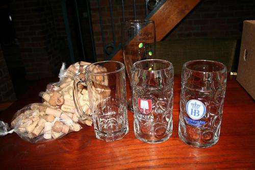 Authentic Munich Beerfest beer mugs Spaten/Hofbrau - plus corks - Rugby Glass