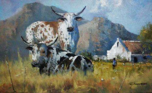 Niel janse van NIevenhuizen SIGNED oil on canvas on board 35 x 25 cm nguni