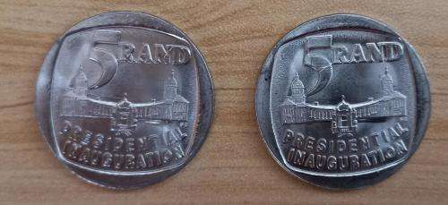 PAIR OF NELSON MANDELA R 5 COINS 1994 PRESIDENTIAL INAUGURATION X UNCIRCULATED