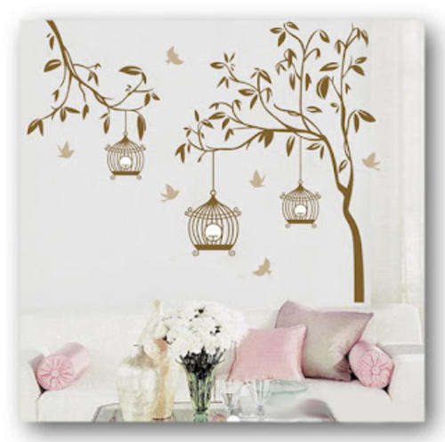 ***HOT! - Special Offer!*** VINYL DECAL - Beautiful Brown Branch & Tree with Bird Cages - Large