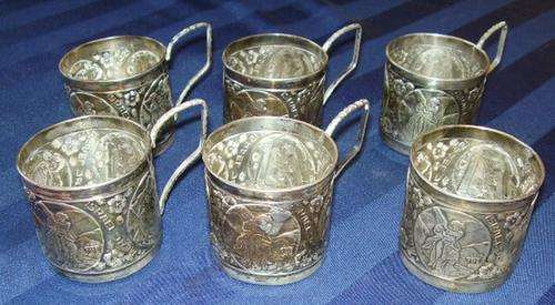 925 STAMPED SILVER ISRAEL JEWISH CUP GLASS HOLDERS 260 GRAMS