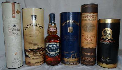 6 x BOTTLES SCOTCH WHISKY - GLEN MORAY / OLD PULTENEY / BUNNAHABHAIN / GLENMORANGIE / CLYNELISH