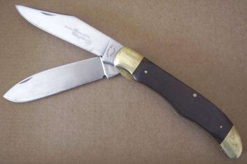 VINTAGE FRONTIER DOUBLE EAGLE LOCK BLADE KNIFE IN LEATHER HOLDER