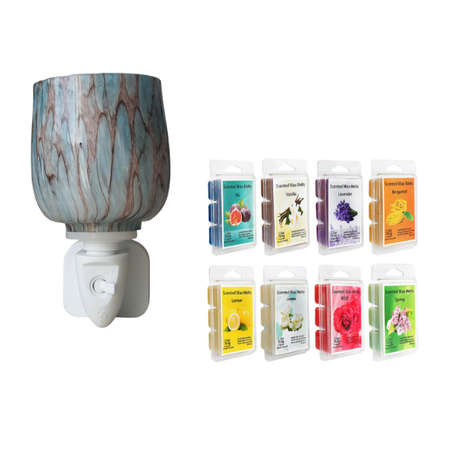 OHM Marbled Glass Wax Burner + Soy Wax Melts Variety Pack of 8 - 48 Cubes