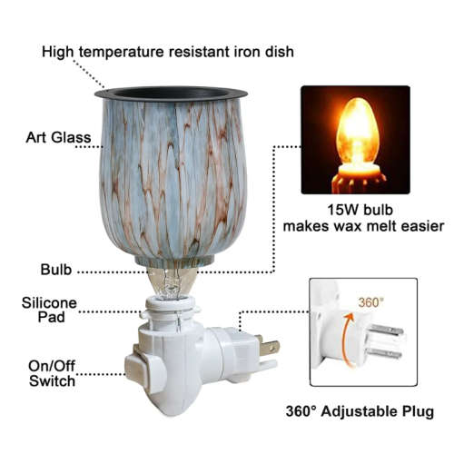 OHM Marbled Glass Wax Burner + Soy Wax Melts Variety Pack of 8 - 48 Cubes