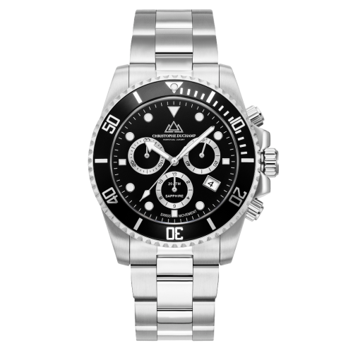 NEW! CHRISTOPHE DUCHAMP MARINE CHRONO MEN`S WATCH - SILVER&BLACK (CD8201-04)
