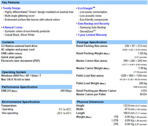 Samsung G3 station 1tb usb 2.0 3.5
