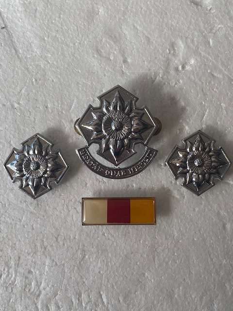 S.A. Army Women`s College Cap Badge Two Collar Badges and Bar. All Pins