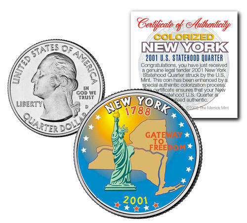 NEW YORK COLORIZED U.S. MINT STATEHOOD QUARTER with Capsule & COA