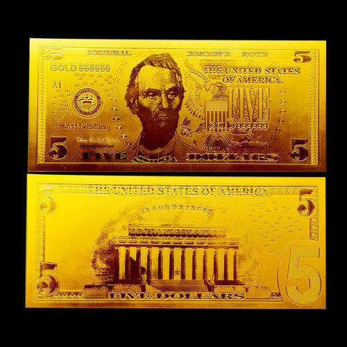 United States Of America 24 Kt 0.999 GOLD Foil $5 Dollar Bank Note