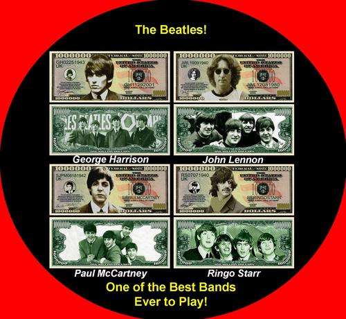 IN MEMORY OF THE BEATLES ROCK BAND MILLION DOLLAR BILL SET ( SET OF 4 BILLS FOR 1 PRICE )