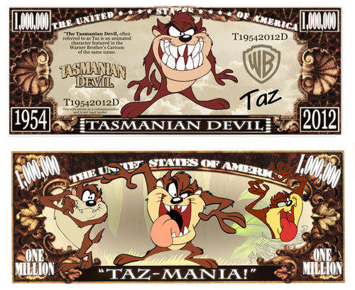TASMANIAN DEVIL CARTOON MILLION DOLLAR BILL