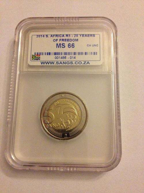 2014 20 Years of Freedom R5 coin SANGS Graded MS 66