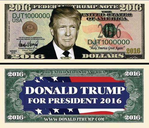 DONALD TRUMP FOR PRESIDENT NOVELTY MILLION DOLLAR BILL