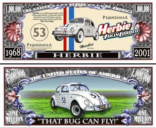HERBIE THE LOVE BUG FAMOUS CAR NOVELTY MILLION DOLLAR BILL