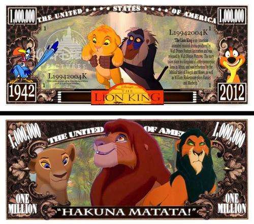 IN MEMORY OF LION KING NOVELTY MILLION DOLLAR BILL