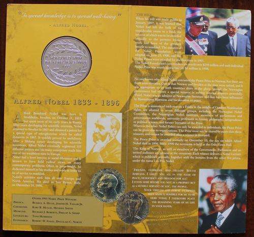 Nelson Mandela Nobel Peace Prize Silver Commemorative Medal in Yellow Folder