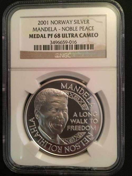 2001 Nelson Mandela Peace Laureate 1oz Silver - NGC Graded PF68 Ultra Cameo - Mint of Norway