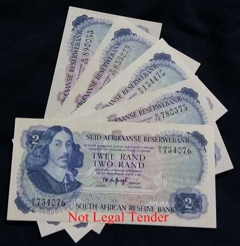 Collection of 5 x UNC T.W. de Jongh R2 Notes ** Bid per Note for the LOT - UNC