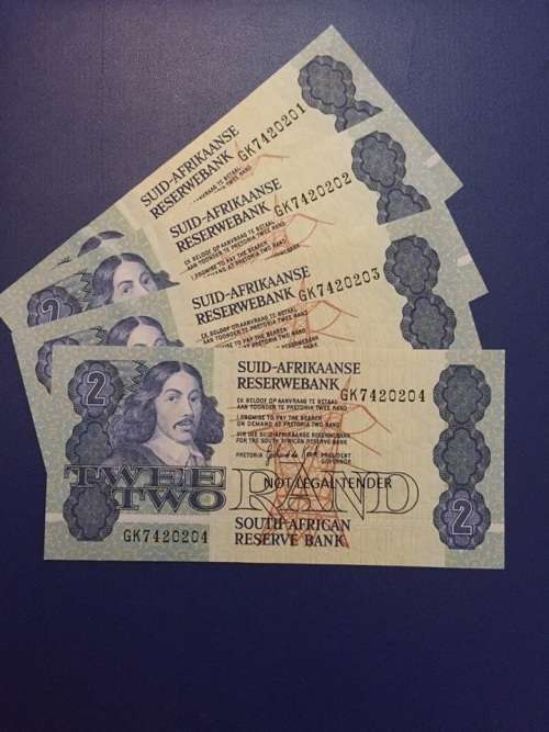 GPC De Kock - 4 x R 2 notes - SEQ UNC - Bid per note for all 4