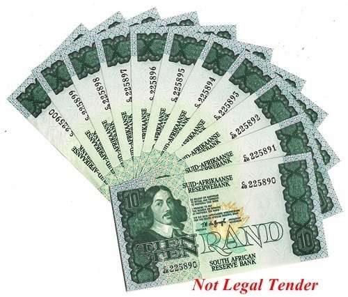 10 x T.W. de Jongh R10 Notes in Sequence - UNC - C48 72371 - C48 723740 *