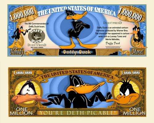DAFFY DUCK CARTOON NOVELTY MILLION DOLLAR BILL