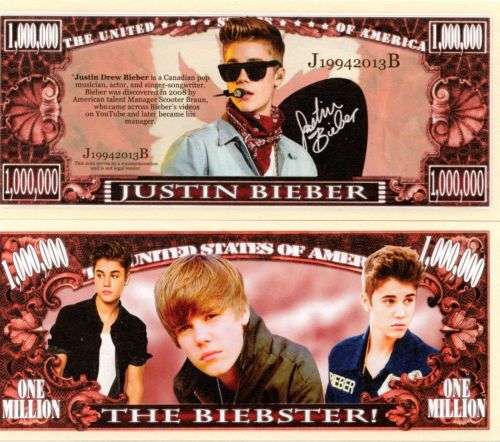 JUSTIN BIEBER MILLION DOLLAR NOVELTY  BILL